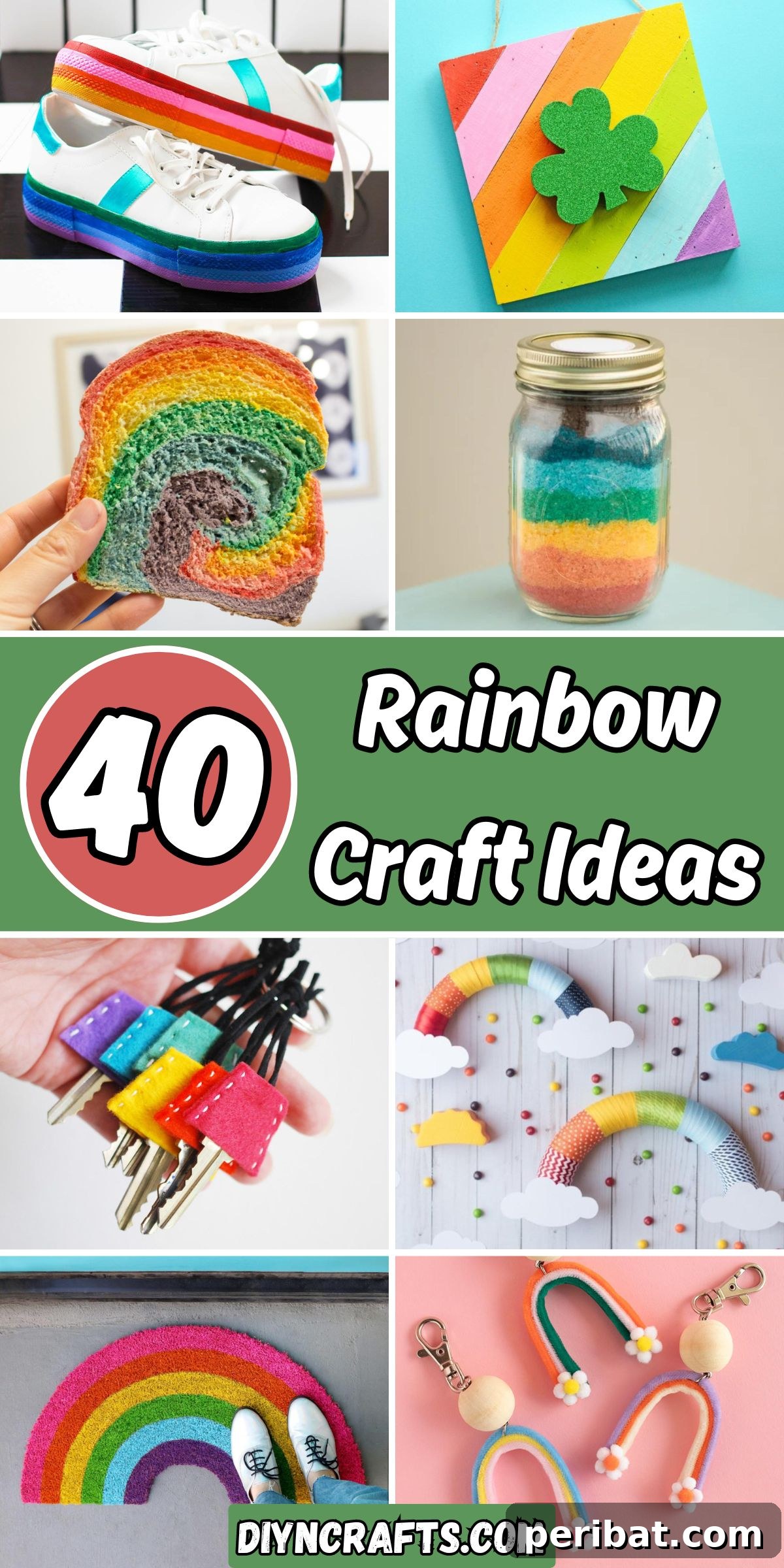 40 Brilliant Rainbow Craft Projects 2 A collage of 40 diverse and colorful rainbow craft ideas, featuring DIY projects for all ages and skill levels.