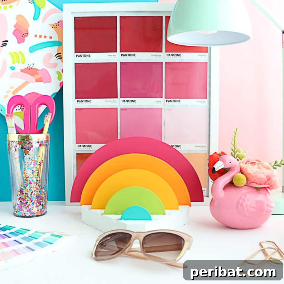 40 Brilliant Rainbow Craft Projects 20 A DIY rainbow desk organizer with multiple compartments holding pens and office supplies