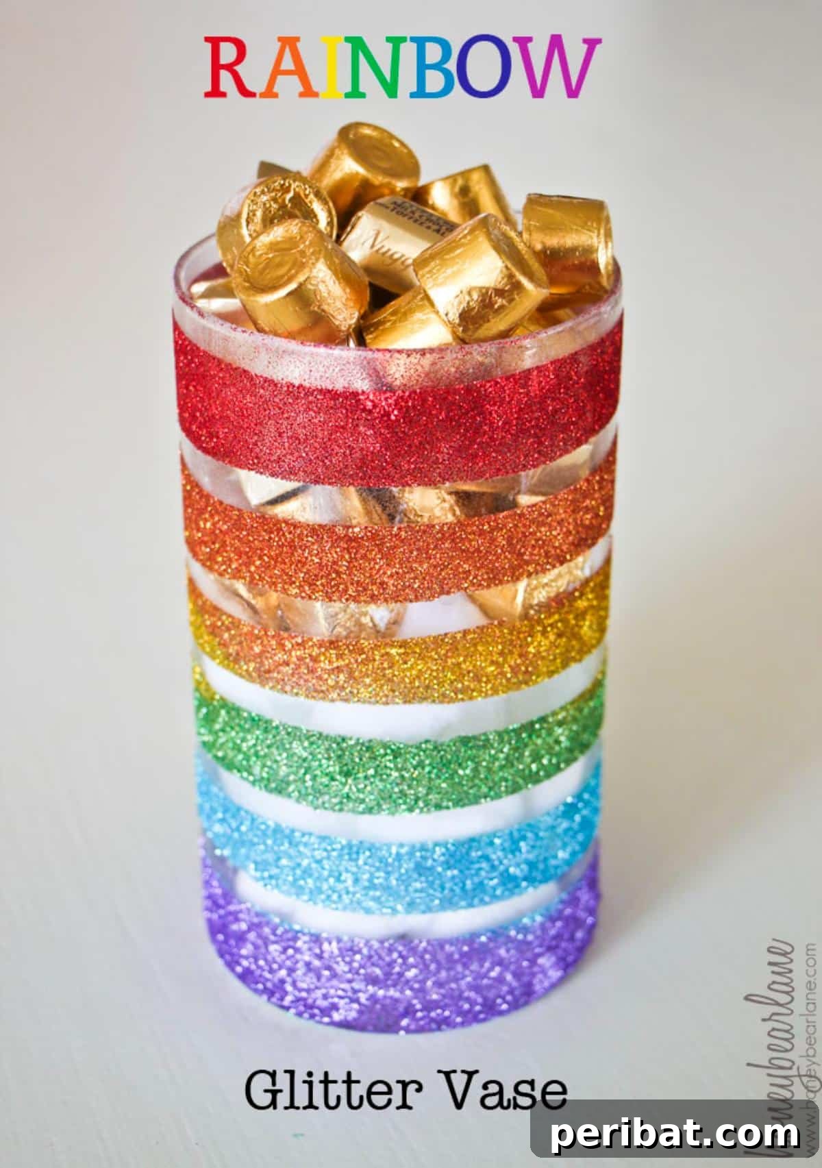 40 Brilliant Rainbow Craft Projects 30 A decorative rainbow vase adorned with Martha Stewart glitter, catching the light