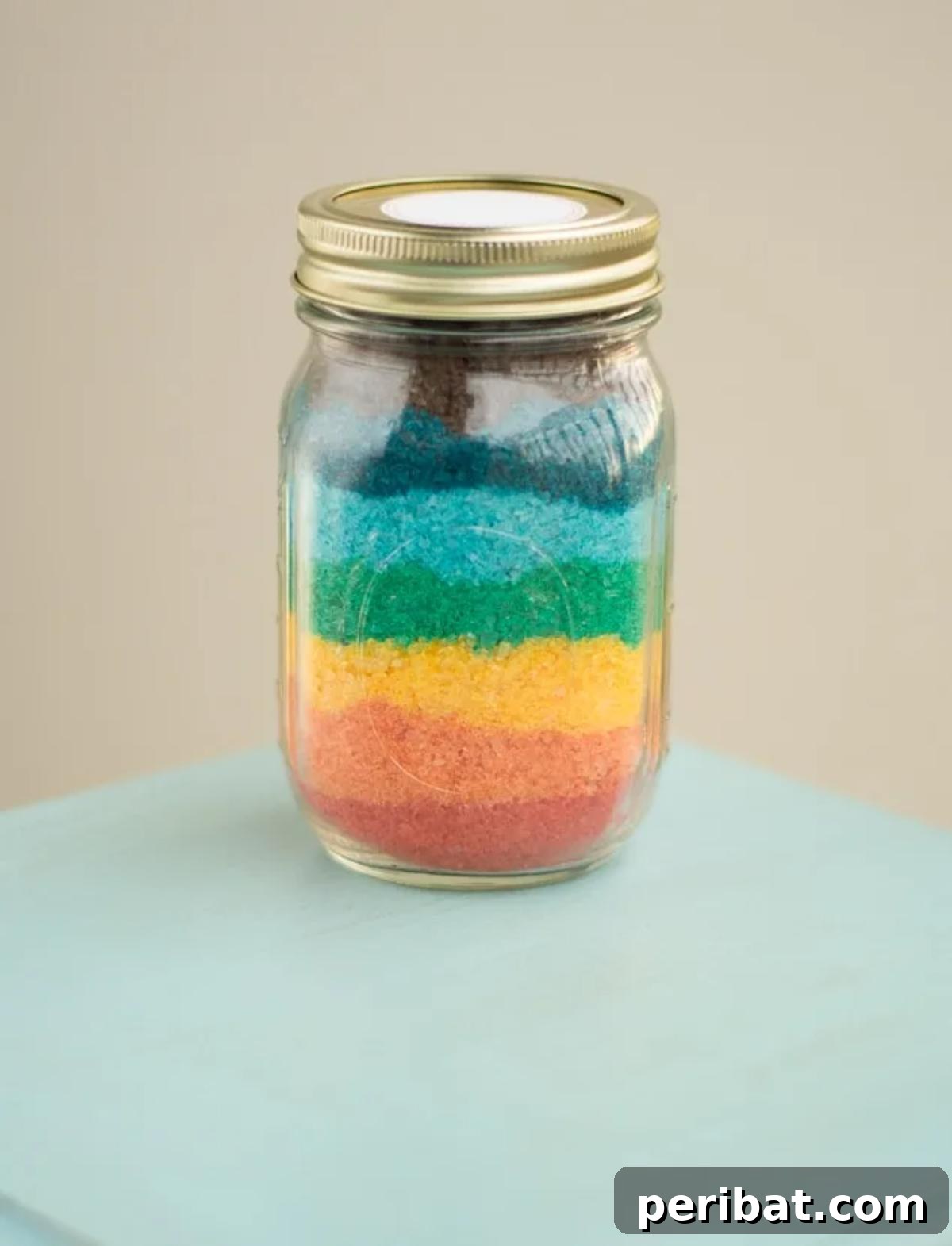 40 Brilliant Rainbow Craft Projects 36 Layered rainbow homemade bath salts in a glass jar, ready for a relaxing bath