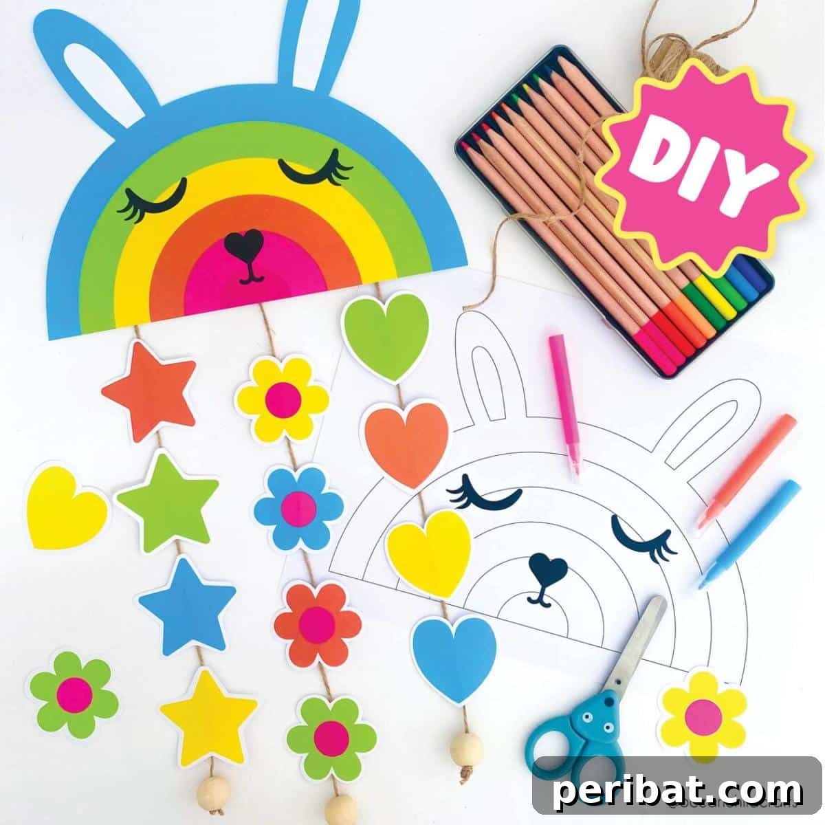 40 Brilliant Rainbow Craft Projects 39 A colorful rainbow mobile printable craft project for kids, hanging above a crib