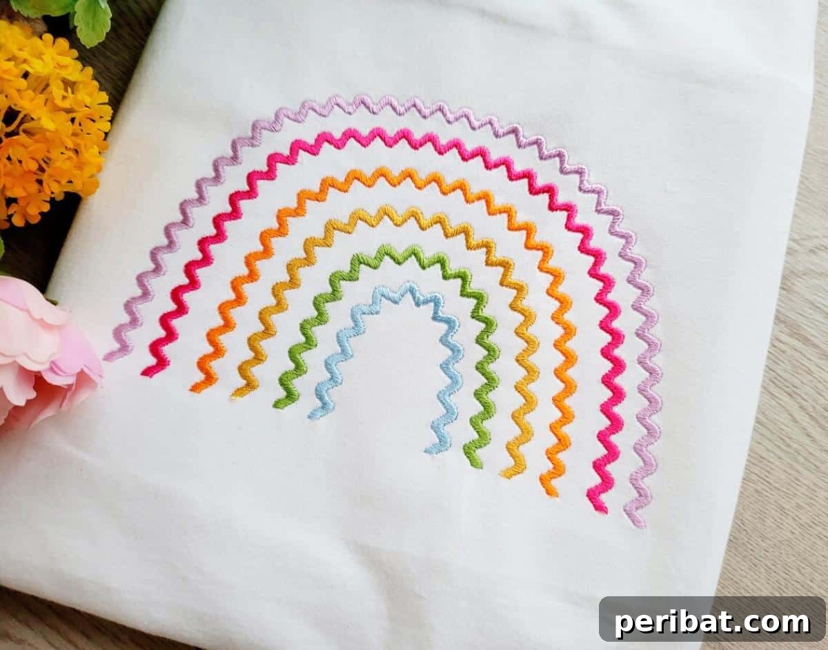 40 Brilliant Rainbow Craft Projects 42 An example of a rainbow quick stitch embroidery design, featuring vibrant colors