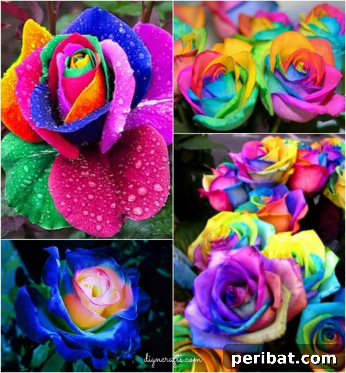 40 Brilliant Rainbow Craft Projects 6 A bouquet of colorful DIY rainbow roses with petals dyed in multiple hues