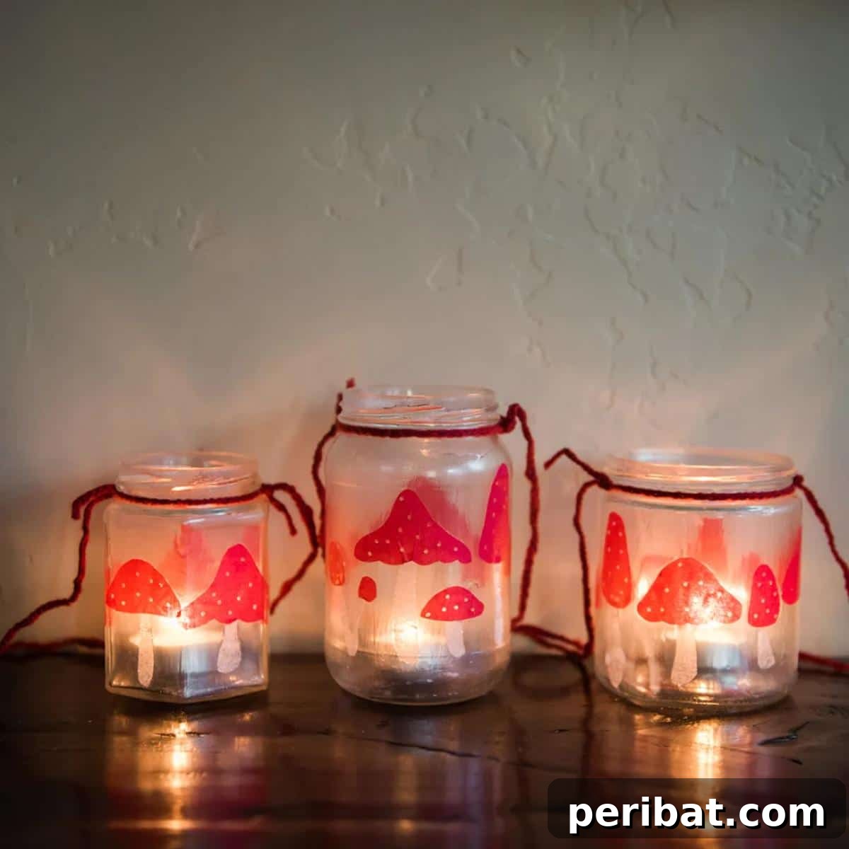 Mason Jar Magic: 20 DIY Tissue Paper Lanterns 12 Whimsical DIY mushroom lanterns crafted from recycled jars, featuring colorful tissue paper caps.