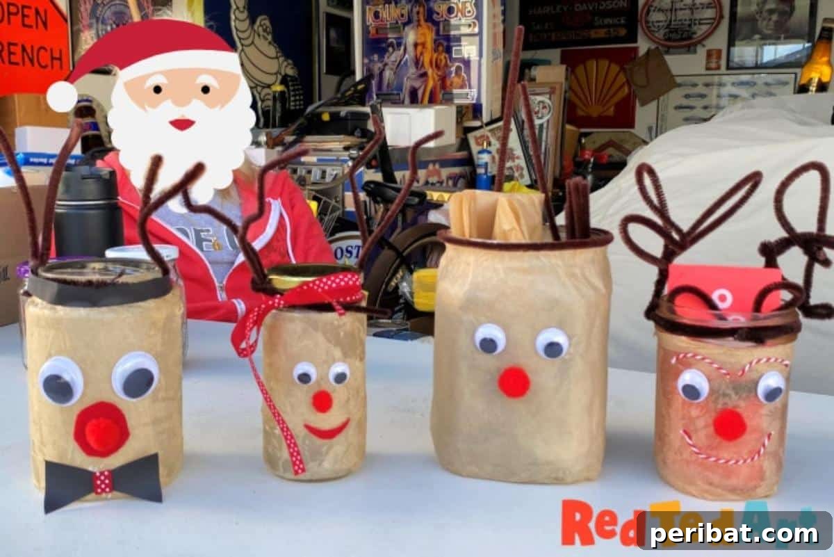 Mason Jar Magic: 20 DIY Tissue Paper Lanterns 17 An adorable reindeer-themed mason jar Christmas lantern, perfect for holiday decor.