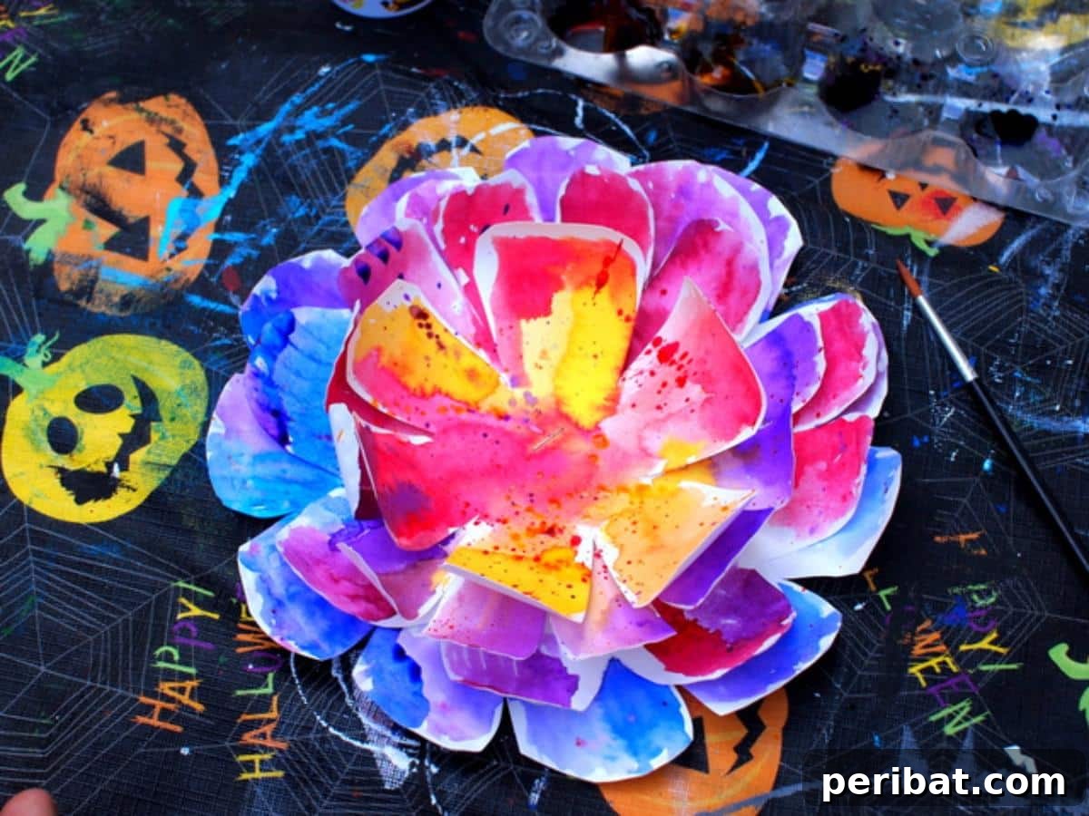 Hyper Colorful Painted Paper Plate Flower