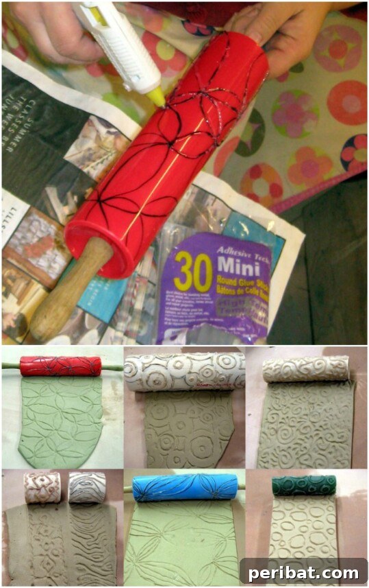 DIY textured roller for clay using hot glue