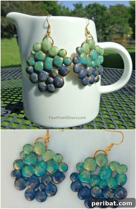 Snazzy hot glue earrings coated in acrylic paint