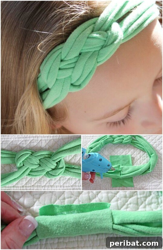 T-shirt headband made with hot glue