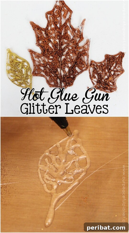Sparkly fall leaves made from hot glue and glitter