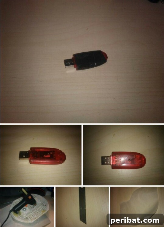 Protect USB memory stick with hot glue
