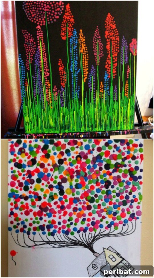 Melted crayon art using a hot glue gun