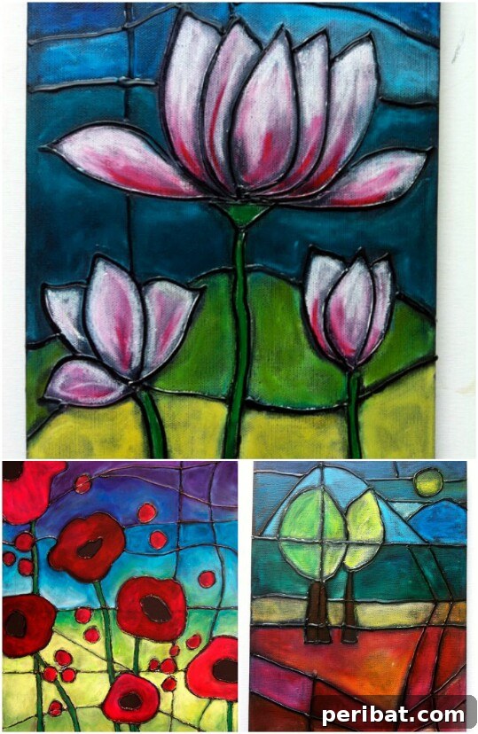 Mixed media stained glass effect with hot glue