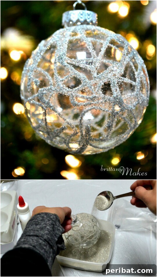 Sparkly hot glue Christmas ornaments