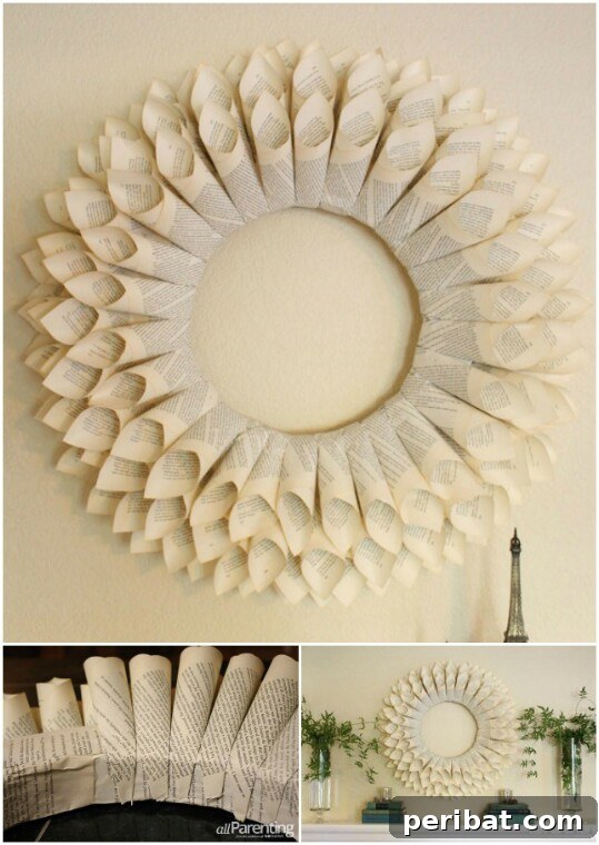 Wreath made from old book pages