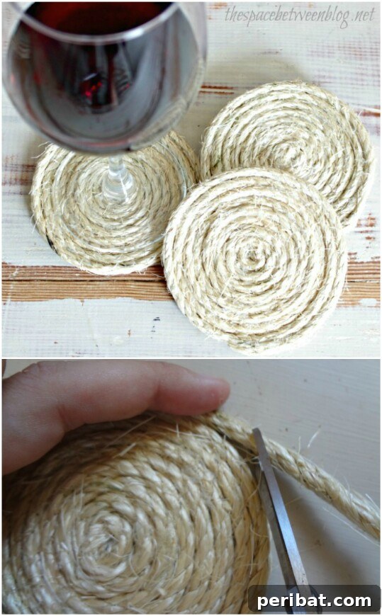 Easy DIY twine and hot glue coasters