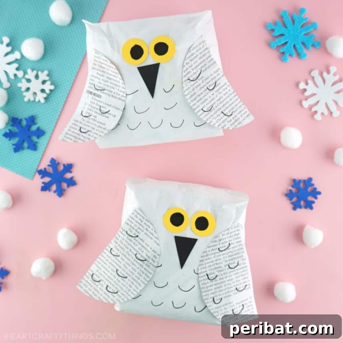 Paper Bag Masterpieces Made Effortless 13 A collection of adorable paper bag snowy owls with distinct features.