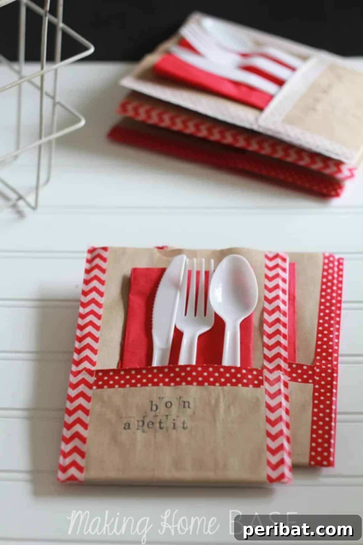Paper Bag Masterpieces Made Effortless 25 A practical paper bag picnic utensil holder, neatly organizing cutlery for outdoor dining.
