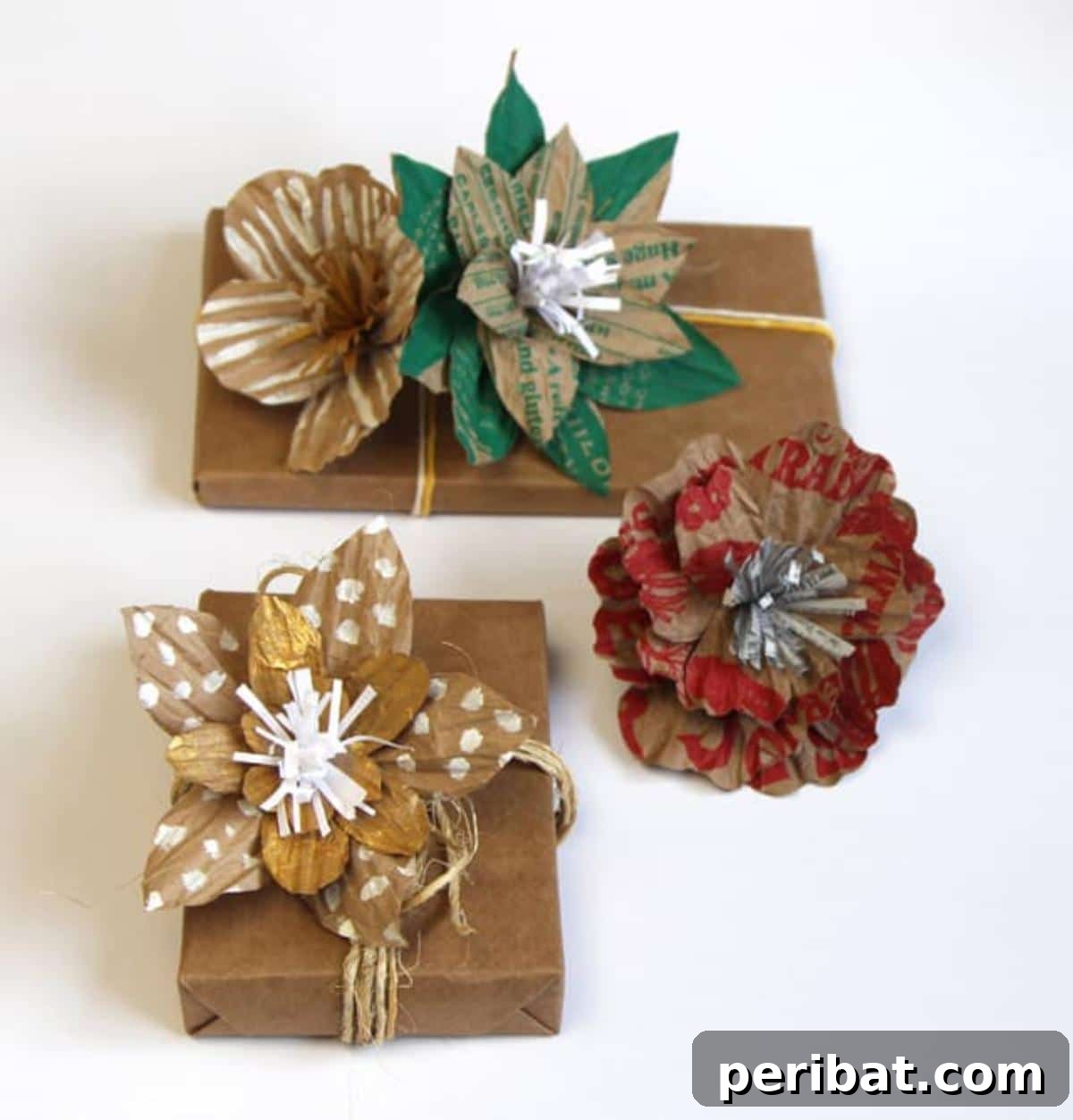 Paper Bag Masterpieces Made Effortless 31 Beautiful DIY paper grocery bag flowers arranged with elegant gift wrap, showcasing sustainable artistry.