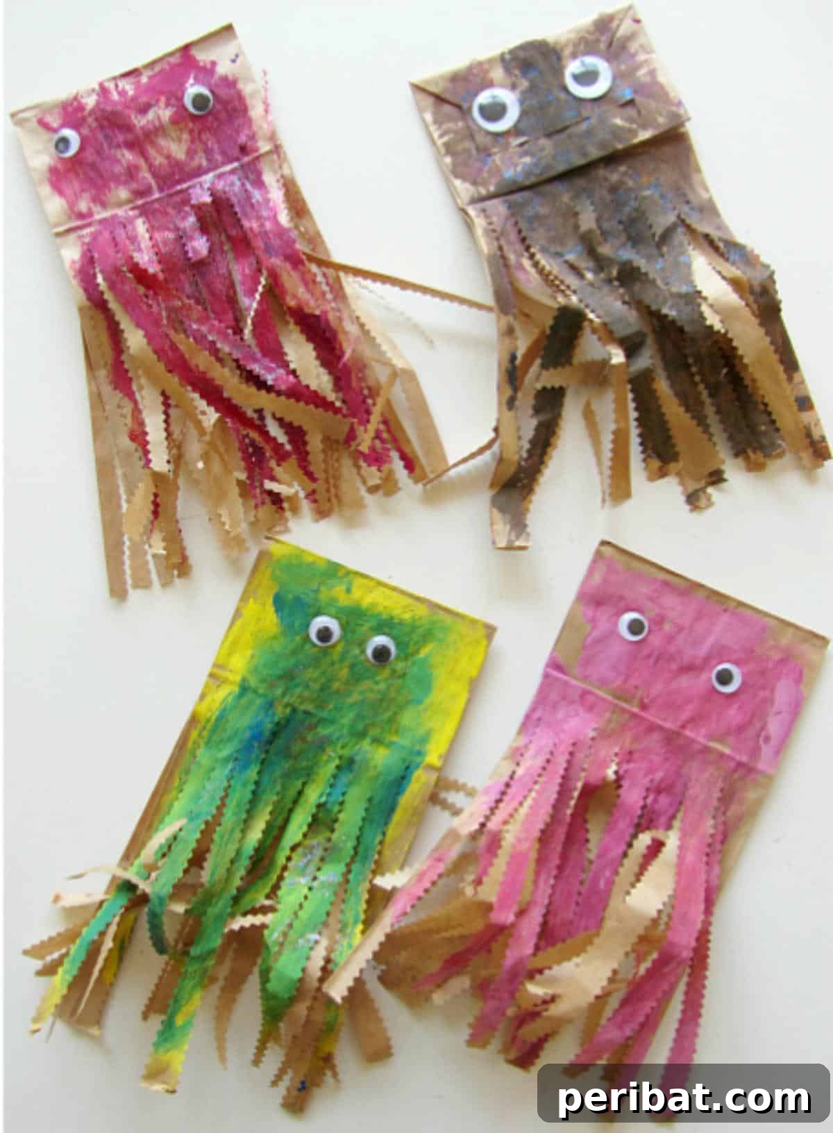 Paper Bag Masterpieces Made Effortless 34 A vibrant paper bag jellyfish craft with colorful, flowing tentacles, perfect for teaching color mixing.
