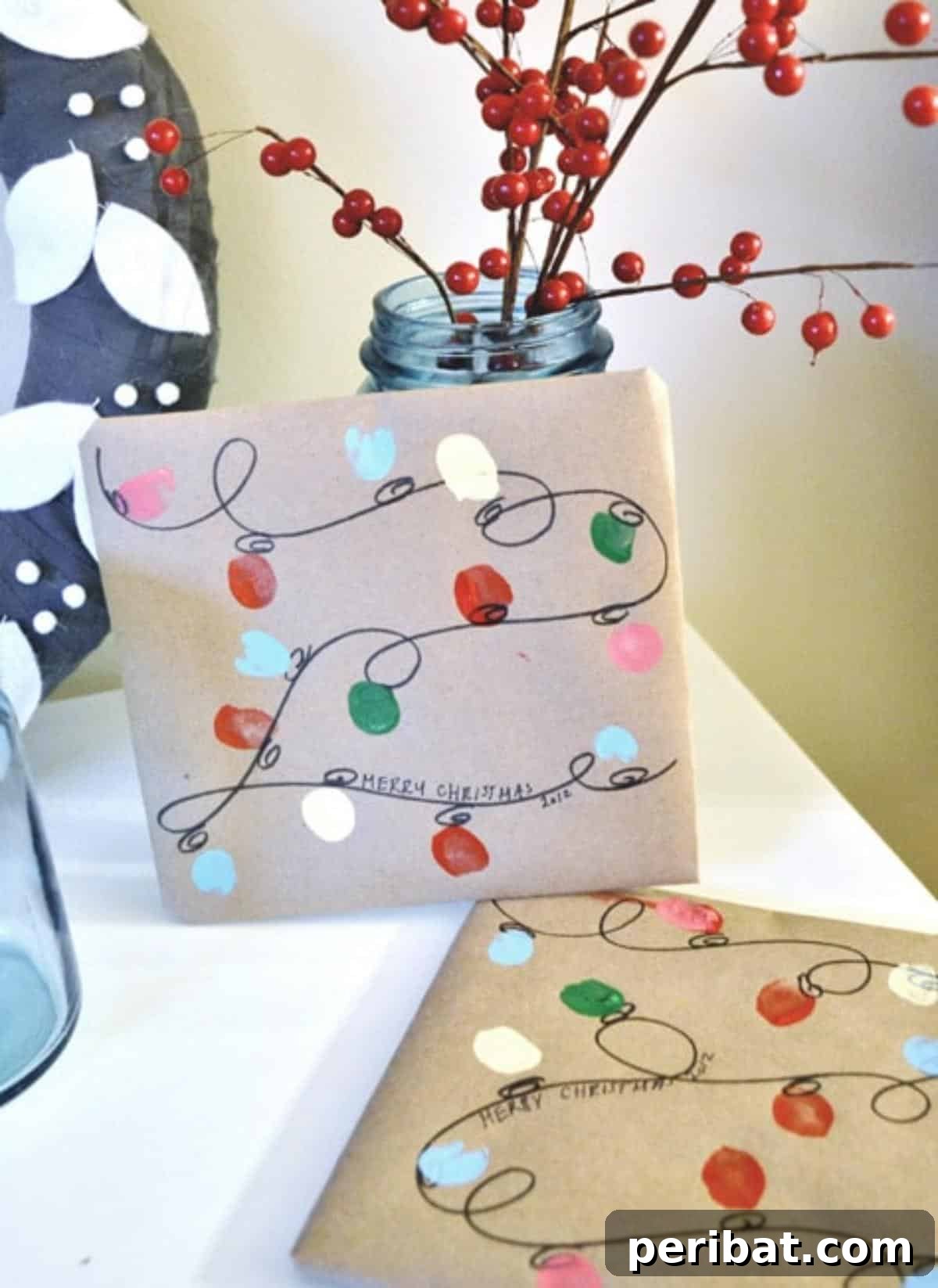 Paper Bag Masterpieces Made Effortless 35 Festive holiday lights gift wrap crafted from paper bags, featuring colorful light bulb designs.