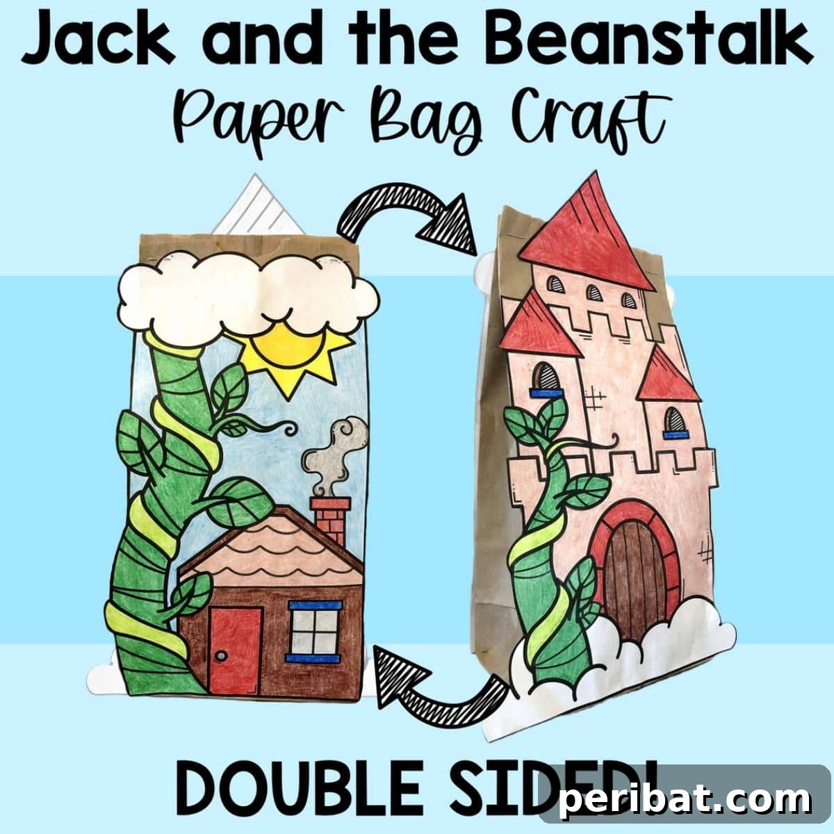 Paper Bag Masterpieces Made Effortless 38 A creative Jack and the Beanstalk paper bag kids craft, depicting key elements of the classic fairy tale.