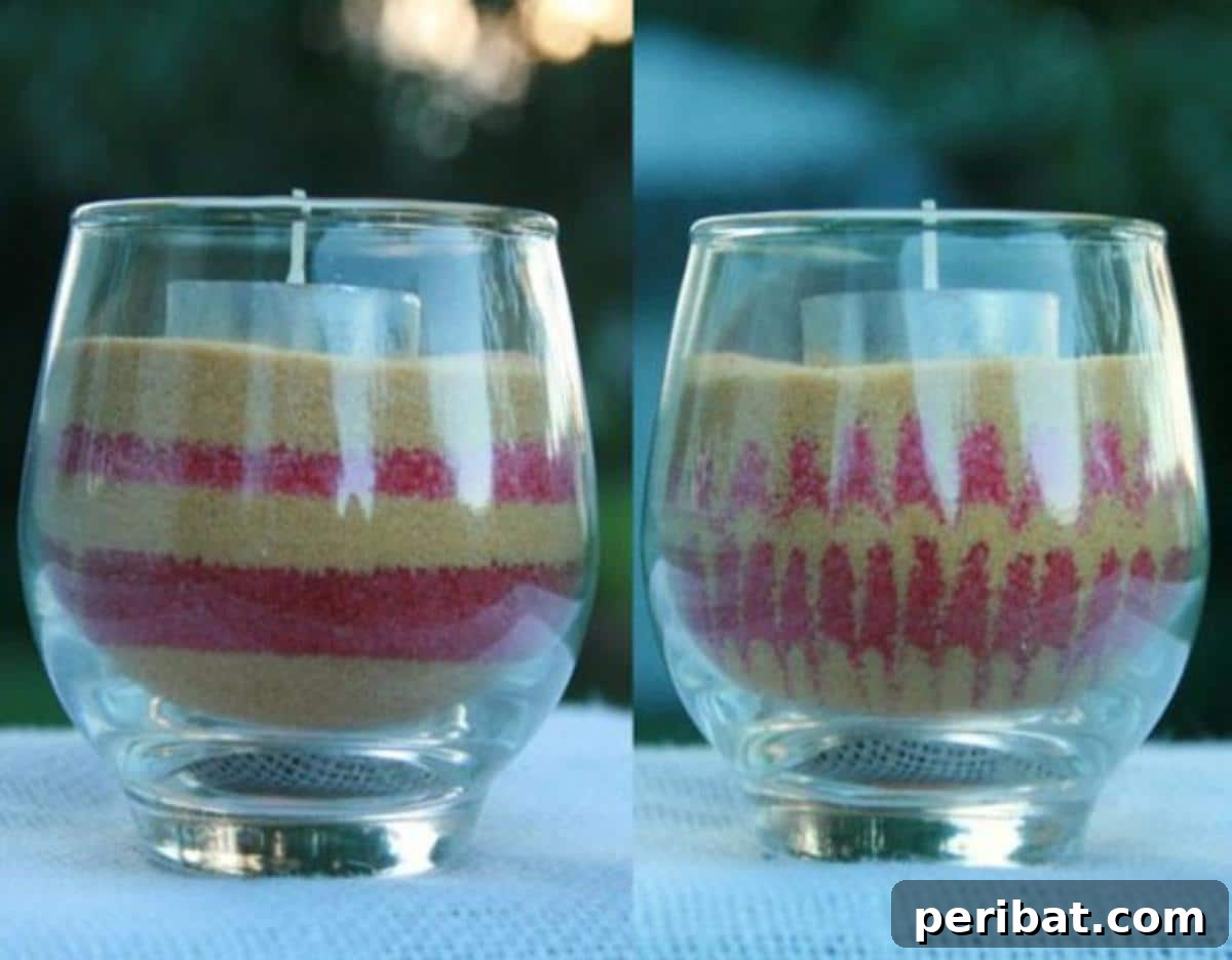 Crafting Colorful Salt Jars 25 Project Ideas 15 Elegant glass decorations featuring colored Himalayan salt, layered in clear glasses to create a striking visual. This craft adds a unique, personal touch to home decor with its vivid hues.