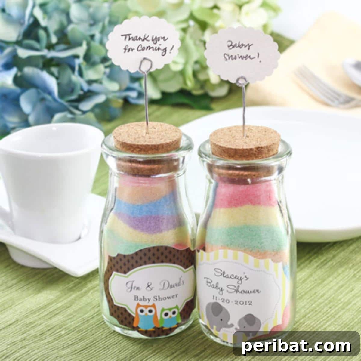 Crafting Colorful Salt Jars 25 Project Ideas 18 Charming DIY baby shower favors, featuring beautifully layered colored salt art jars. These handmade keepsakes offer a unique and engaging gift for guests to remember the special occasion.