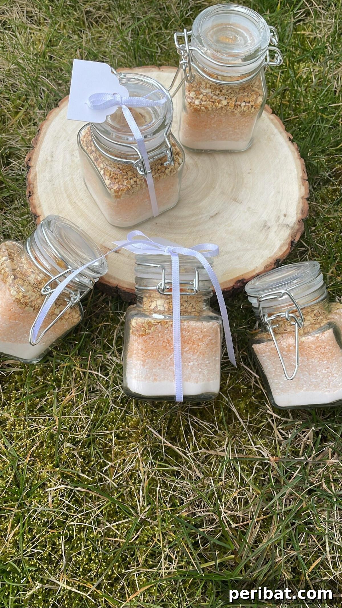 Crafting Colorful Salt Jars 25 Project Ideas 24 Charming wedding mini bath salts favors, elegantly packaged in small jars, often with orange accents. A unique and practical gift for wedding guests or bridal shower attendees.