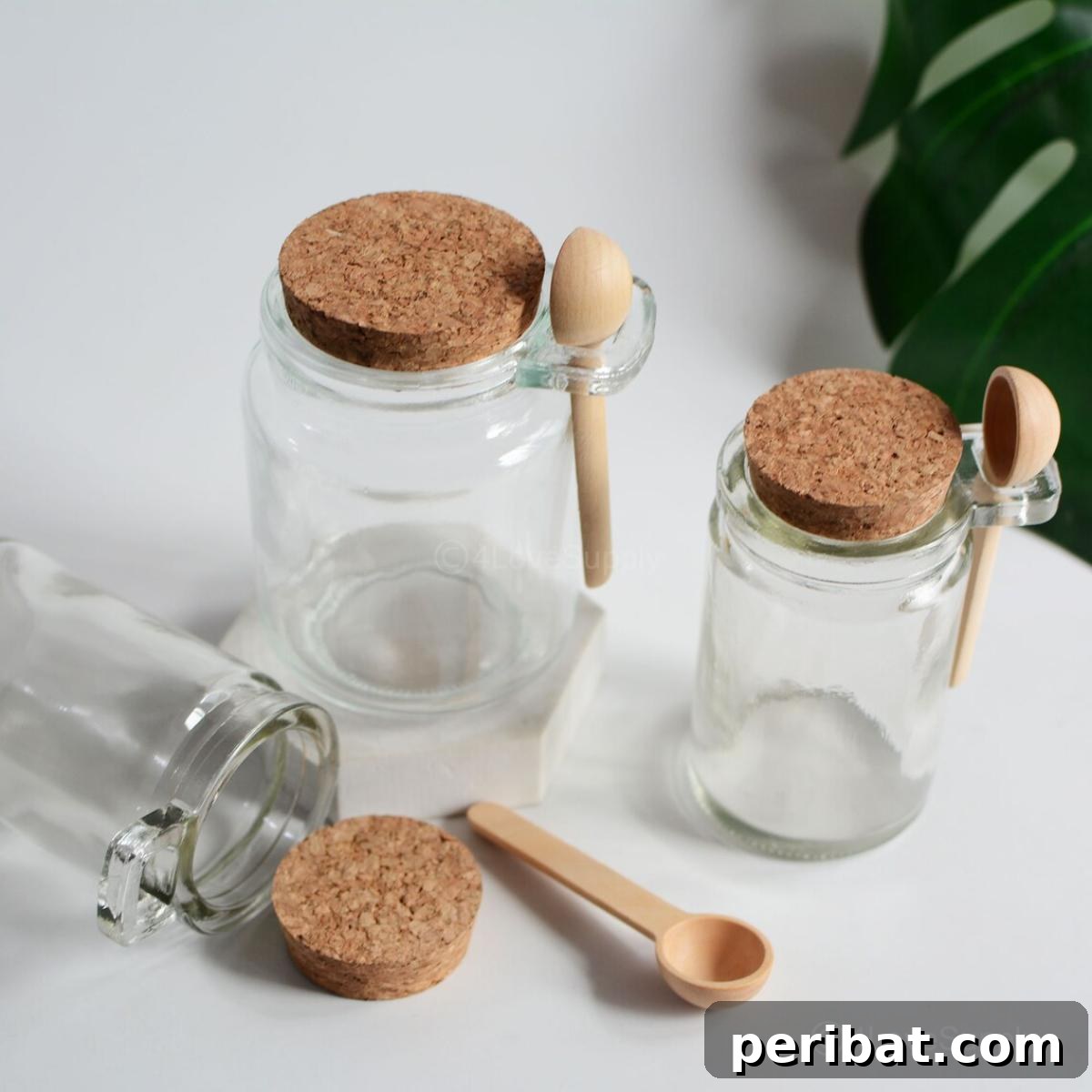 Crafting Colorful Salt Jars 25 Project Ideas 26 A versatile clear glass salt jar, ideal for creative decorative crafts or elegant storage solutions. Its simple design offers endless possibilities for personalization or practical use.