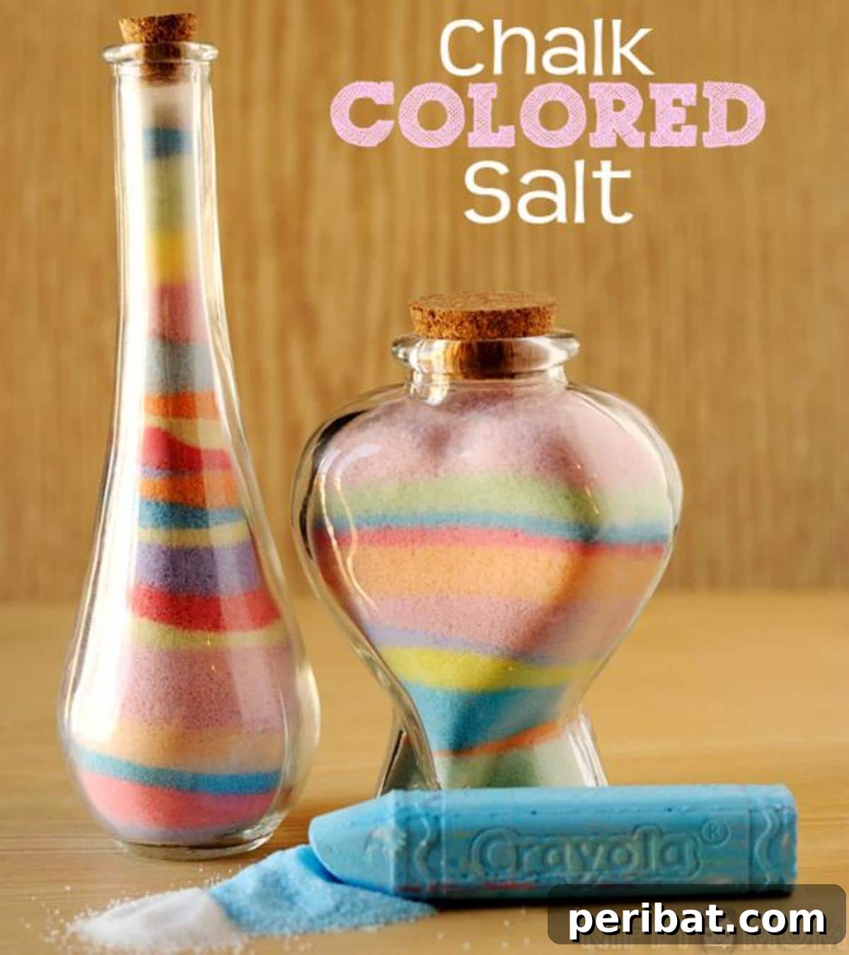 Crafting Colorful Salt Jars 25 Project Ideas 10 A close-up of a DIY colored sand look created with salt and chalk, displaying a beautiful, textured, layered aesthetic. Ideal for unique gifts or creative home decor.