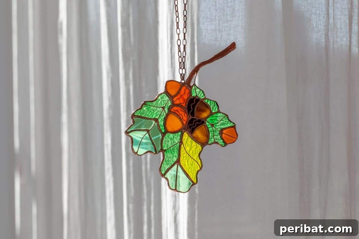 Crafting Nature's Radiance Suncatcher Projects 33 Green Suncatcher Branch of Acorn