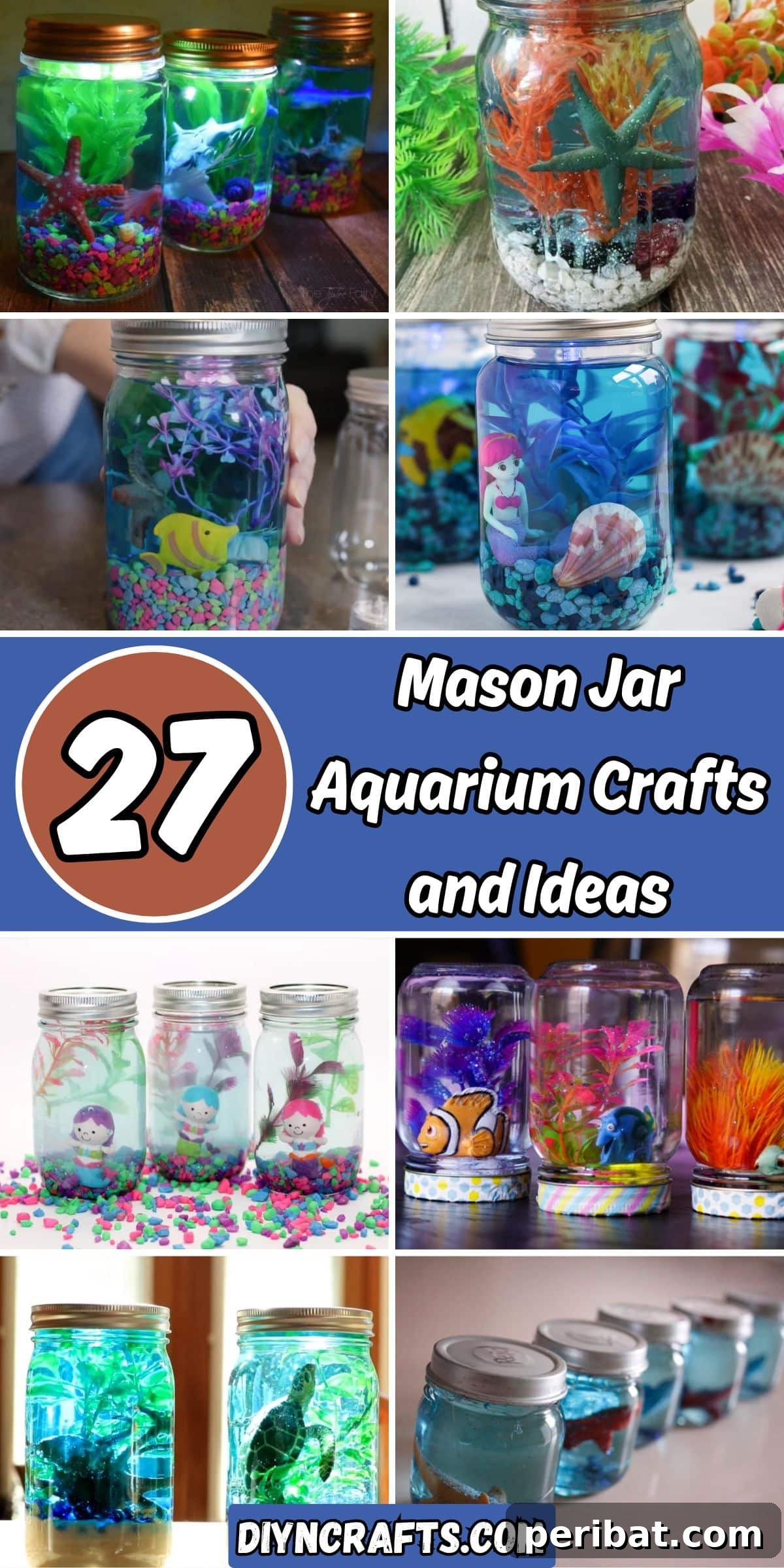 27 Charming Mason Jar Aquarium Projects 2 27 Mason Jar Aquarium Crafts and Ideas collage.