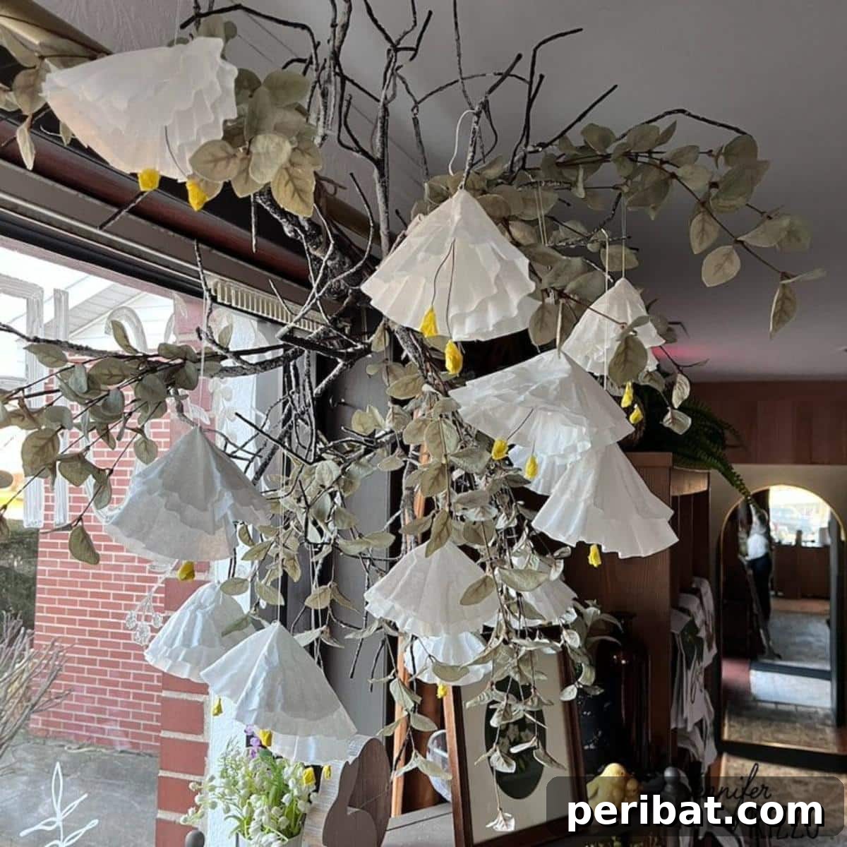 Whimsical Hanging Paper Coffee Filter Flowers