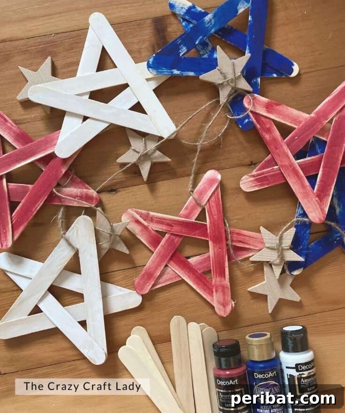 Red White + Blue Popsicle Stick Stars for patriotic events.