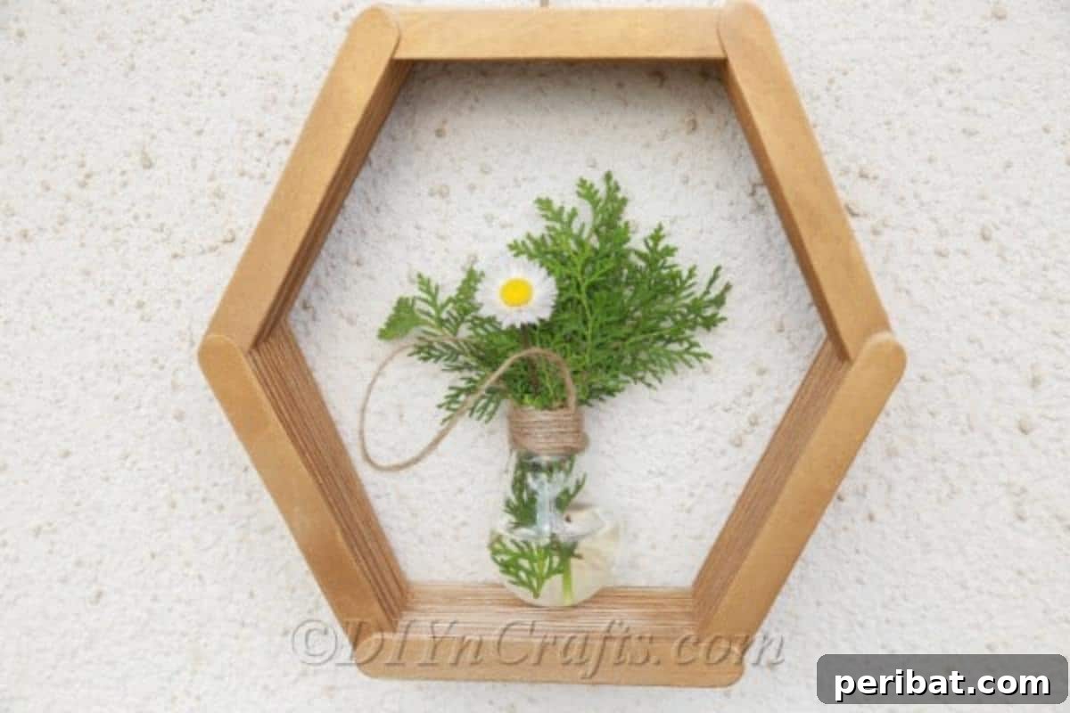 Decorative Popsicle Stick Hexagon Shelf for small items.
