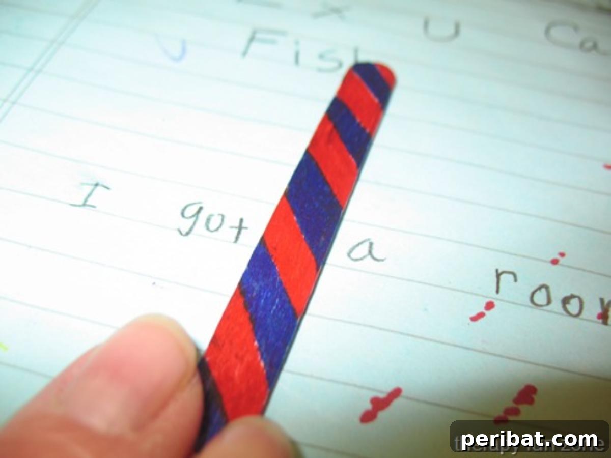 Word Spacer Out of Popsicle Stick for handwriting practice.