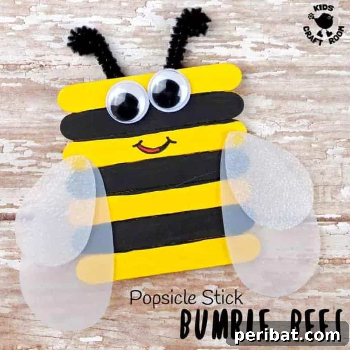 Cute Popsicle Stick Bee craft for springtime decor.