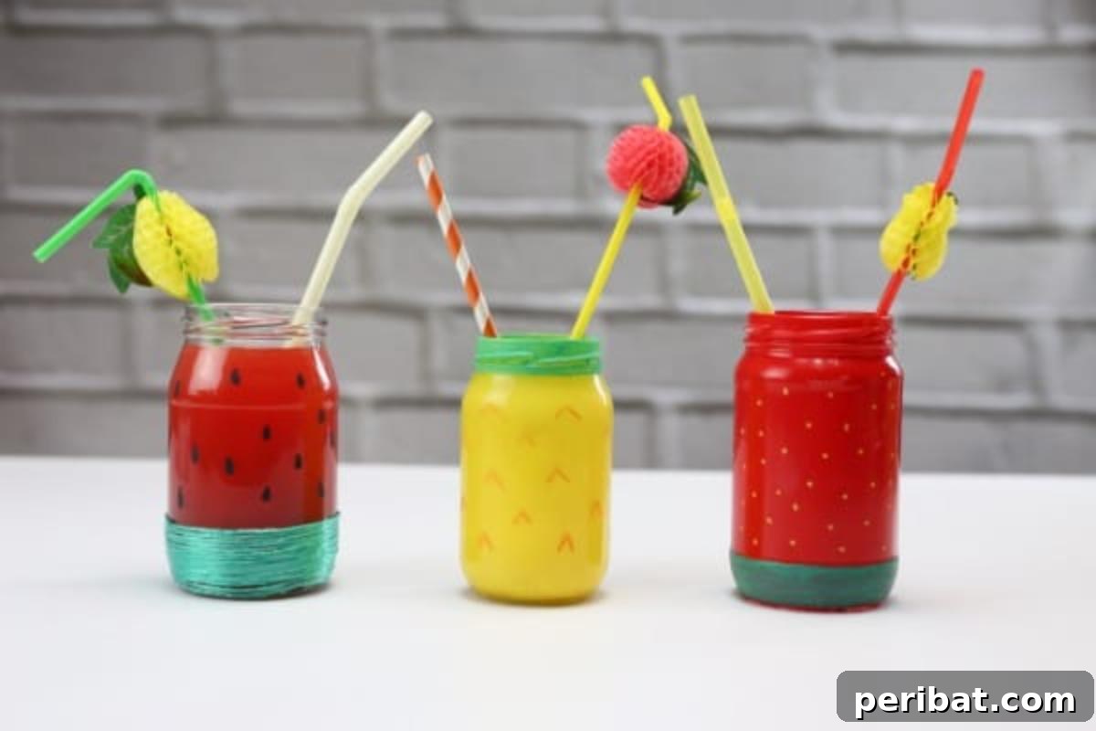 27 Sweet & Creative Strawberry Crafts 3 Summer-y Painted Fruit Drinking Jars