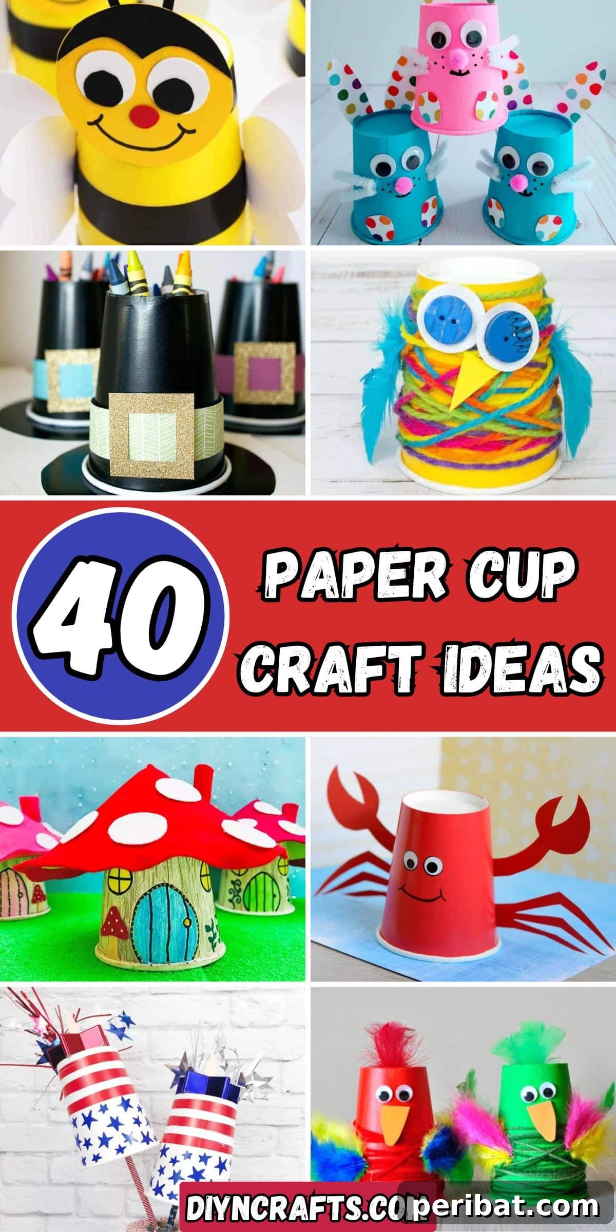 40 Paper Cup Craft Ideas collage.