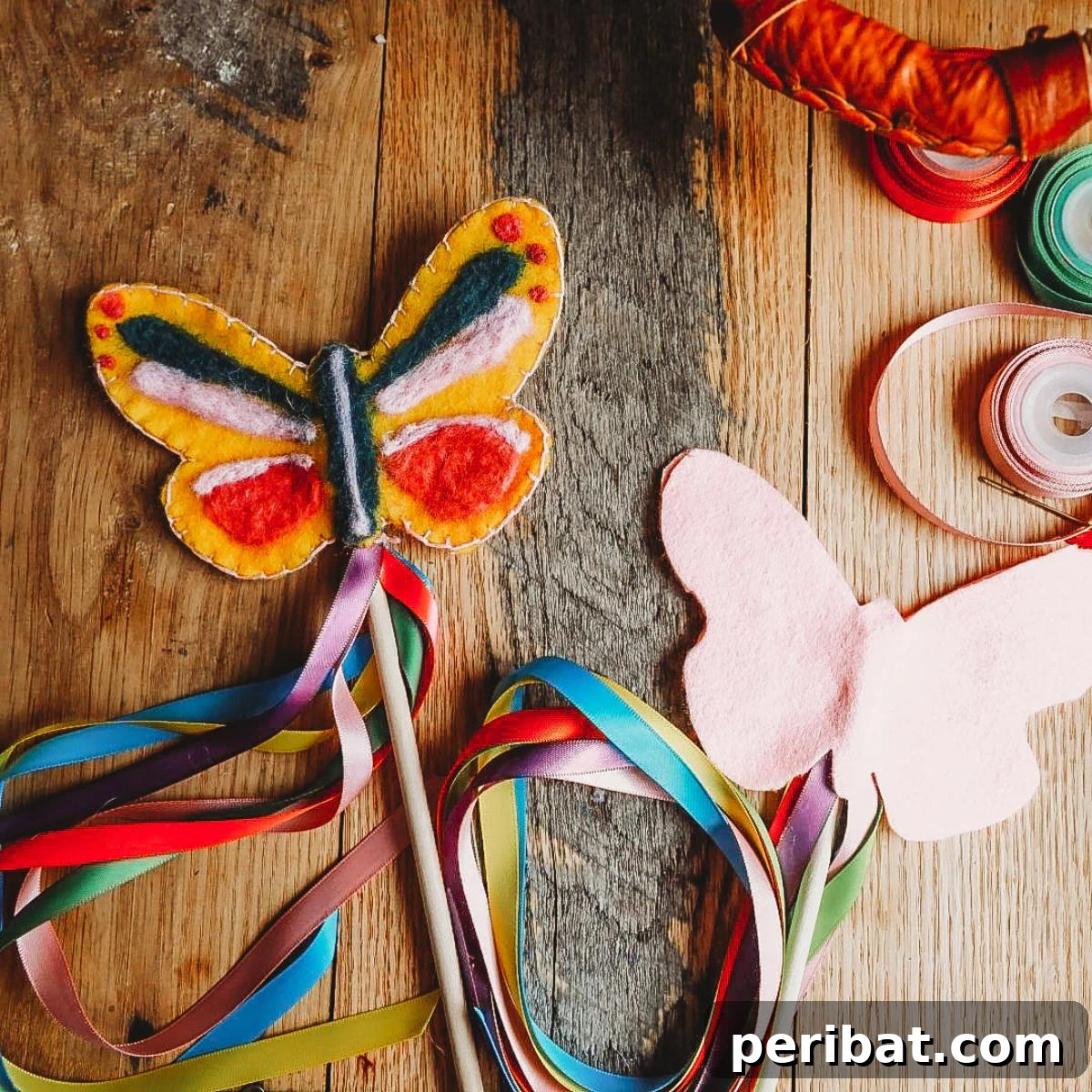 Colorful wands featuring butterflies, perfect for celebrating May Day festivities.