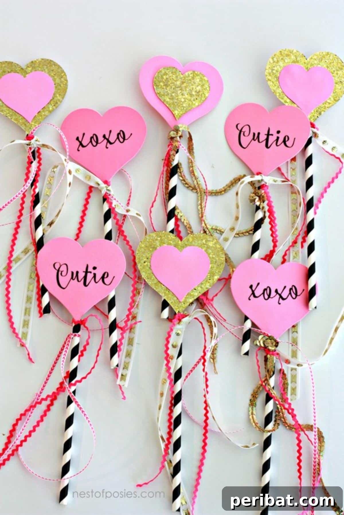 Sweet heart-shaped fairy wands with flowing ribbons.