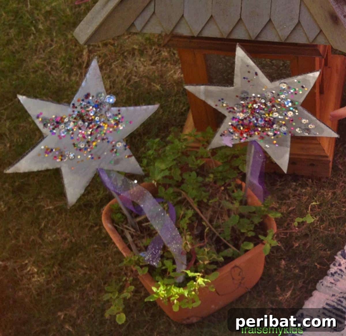 Durable Cardboard Fairy Wands, decorated with paint and ribbons.