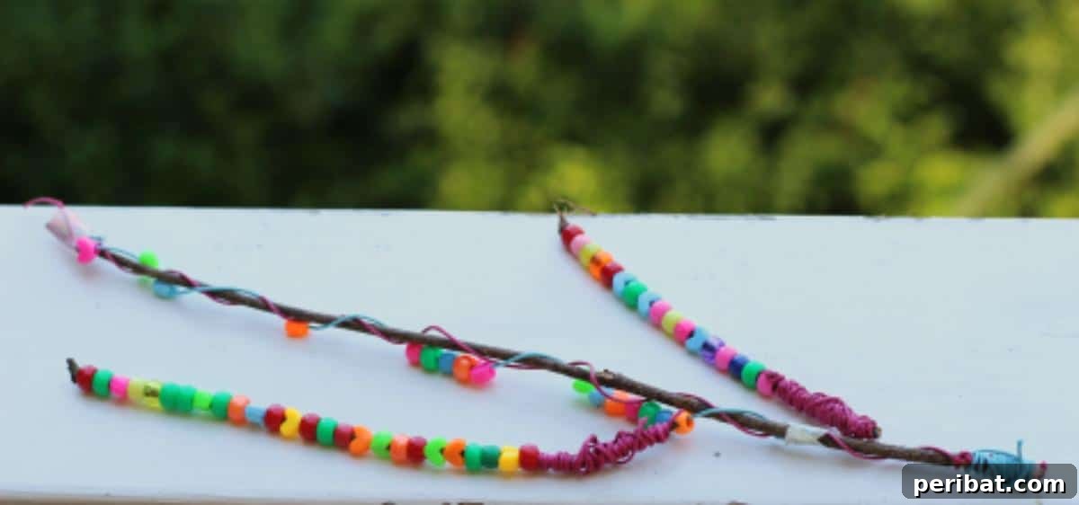 Charming Twig and Bead Fairy Wands, showcasing natural elements and colorful beads.