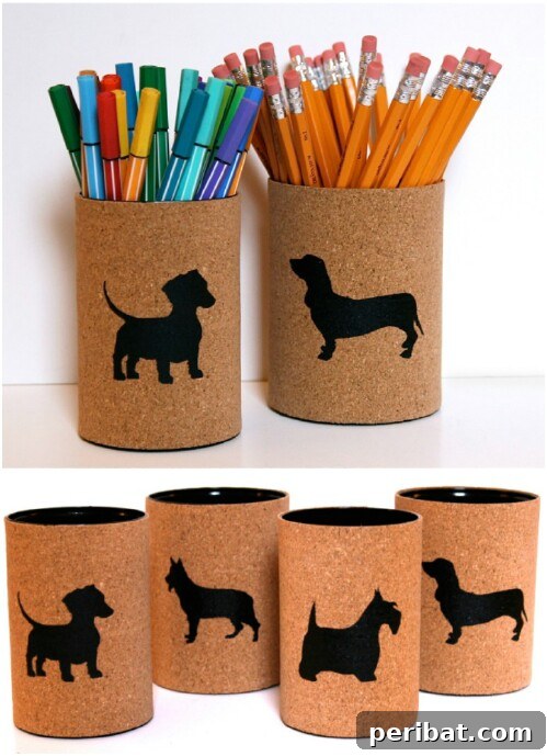 Beyond the Bin Brilliant Soda Can Projects 13 Organized desk with creative pencil holders made from decorated soda cans