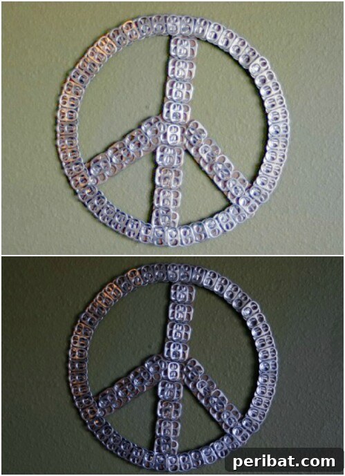 Beyond the Bin Brilliant Soda Can Projects 14 Unique peace sign wall hanging made entirely from recycled soda can tabs