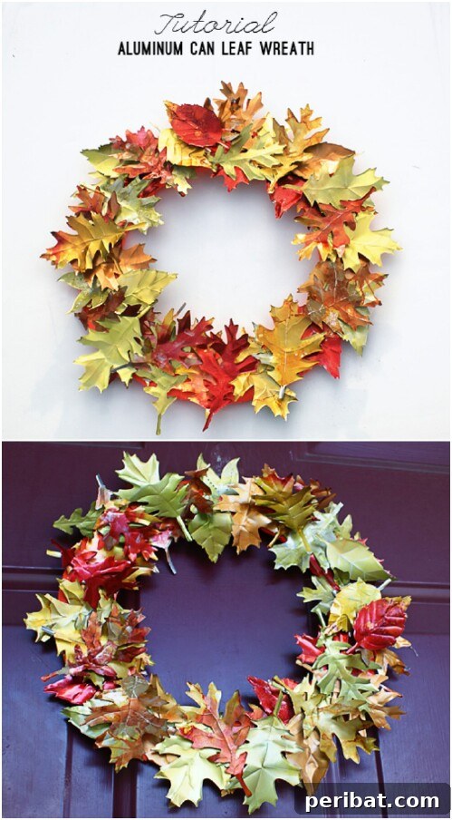 Beyond the Bin Brilliant Soda Can Projects 17 Beautiful autumn-themed wreath adorned with leaves cut from recycled soda cans