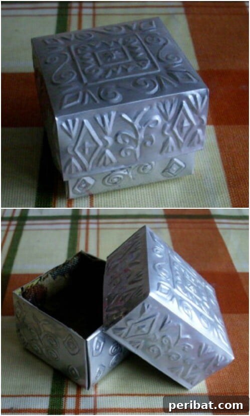 Beyond the Bin Brilliant Soda Can Projects 22 Beautifully embossed decorative tin box crafted from a repurposed soda can