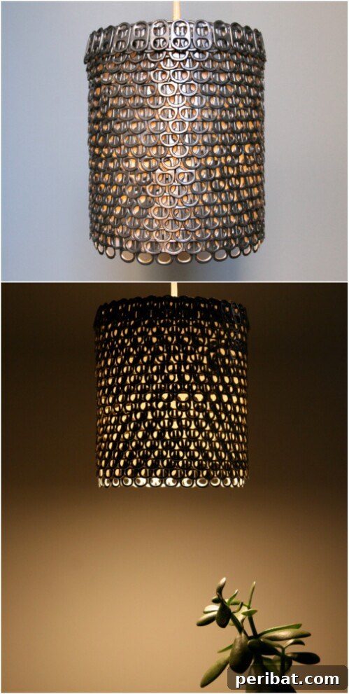 Beyond the Bin Brilliant Soda Can Projects 4 Unique table pendant lamp crafted from numerous soda can tabs