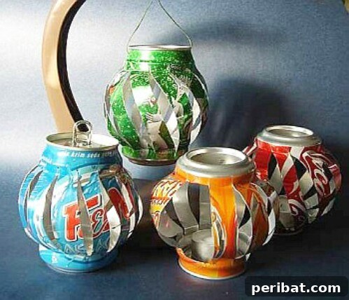 Beyond the Bin Brilliant Soda Can Projects 7 Delicately cut soda can lanterns with tealights, perfect for outdoor ambiance